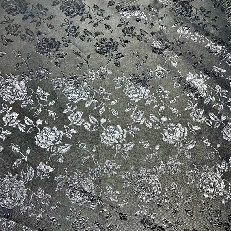 Black Jacquard Satin Fabric - Black, Reversible, 58"-60" Width (1 Yard)