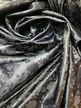 Black Jacquard Satin Fabric - Black, Reversible, 58"-60" Width (1 Yard)