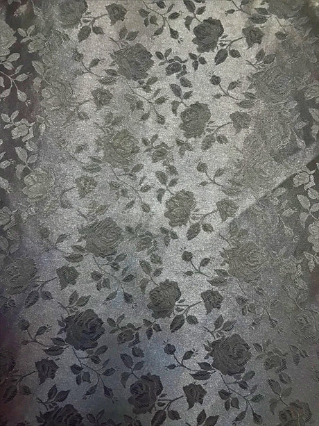 Black Jacquard Satin Fabric - Black, Reversible, 58"-60" Width (1 Yard)