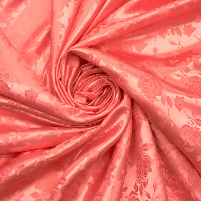 Coral Jacquard Satin Fabric - Coral, Reversible, 58"-60" Width (1 Yard)