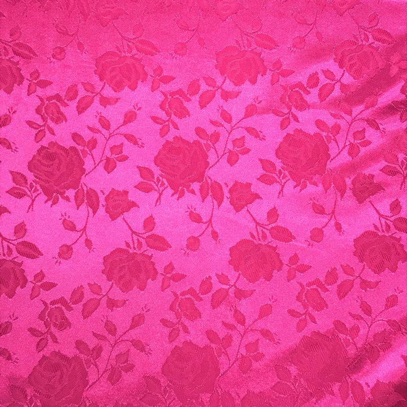 Neon Pink Jacquard Satin Fabric - Neon Pink, Reversible, 58"-60" Width (1 Yard)