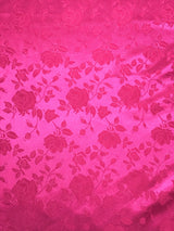 Neon Pink Jacquard Satin Fabric - Neon Pink, Reversible, 58"-60" Width (1 Yard)