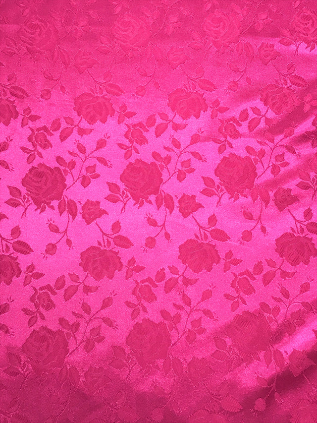Neon Pink Jacquard Satin Fabric - Neon Pink, Reversible, 58"-60" Width (1 Yard)