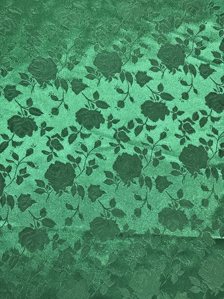 Hunter Green Jacquard Satin Fabric - Hunter Green, Reversible, 58"-60" Width (1 Yard)