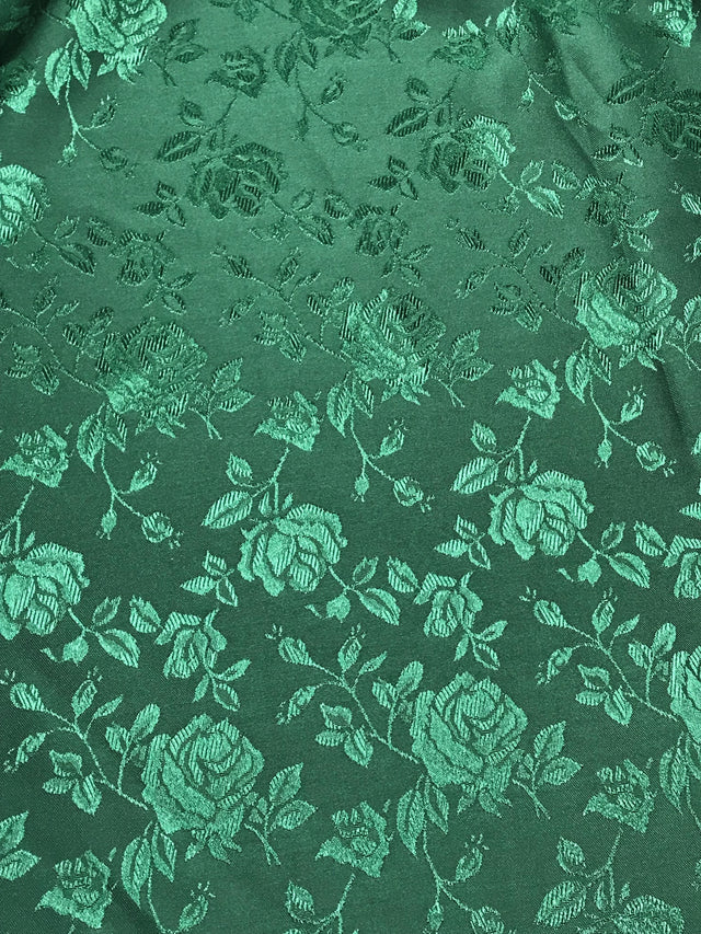 Hunter Green Jacquard Satin Fabric - Hunter Green, Reversible, 58"-60" Width (1 Yard)