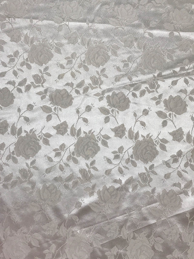 Ivory Jacquard Satin Fabric - Ivory, Reversible, 58"-60" Width (1 Yard)