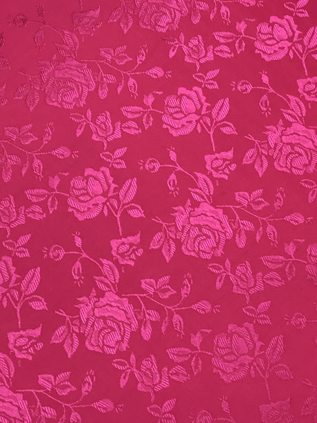 Neon Pink Jacquard Satin Fabric - Neon Pink, Reversible, 58"-60" Width (1 Yard)