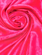 Neon Pink Jacquard Satin Fabric - Neon Pink, Reversible, 58"-60" Width (1 Yard)