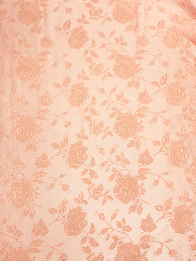 Peach Jacquard Satin Polyester Fabric - Peach, Reversible, 58"-60" Width (1 Yard)