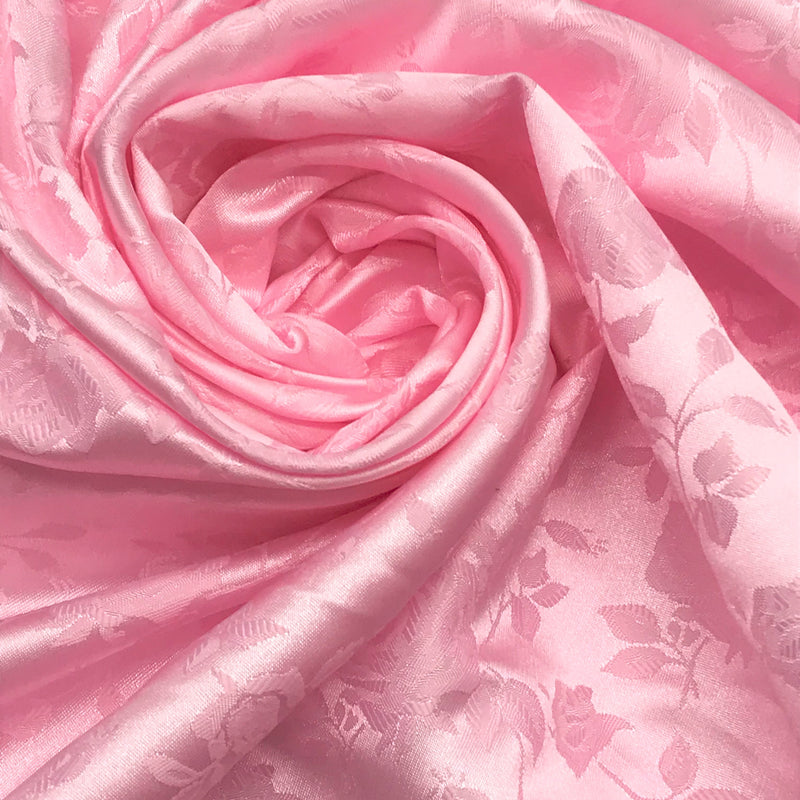 Pink Jacquard Satin Fabric - Pink, Reversible, 58"-60" Width (1 Yard)