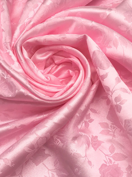 Pink Jacquard Satin Fabric - Pink, Reversible, 58"-60" Width (1 Yard)