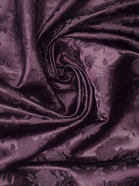 Plum Jacquard Satin Fabric - Plum Reversible Jacquard, 58"-60" Width