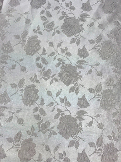 Silver Jacquard Satin Fabric - Silver, Reversible, 58"-60" Width (1 Yard)