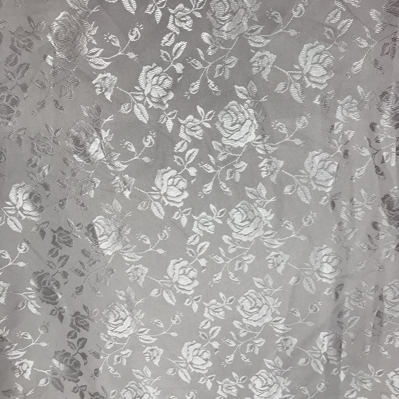 Silver Jacquard Satin Fabric - Silver, Reversible, 58"-60" Width (1 Yard)