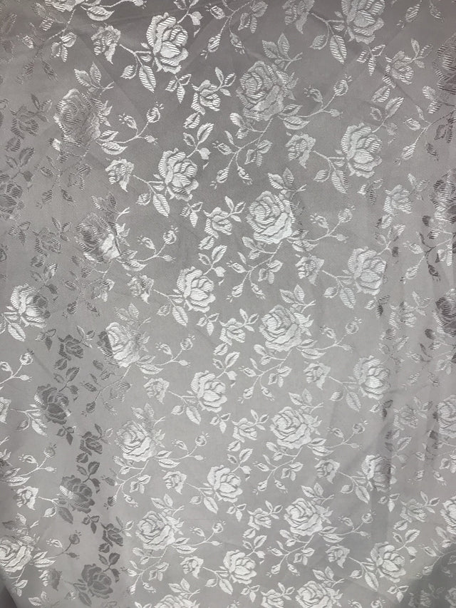 Silver Jacquard Satin Fabric - Silver, Reversible, 58"-60" Width (1 Yard)