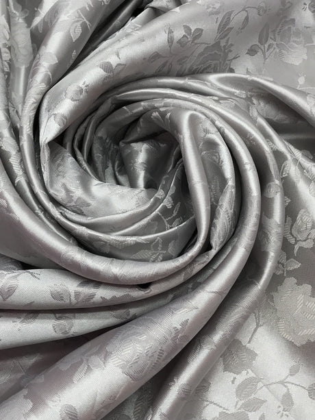 Silver Jacquard Satin Fabric - Silver, Reversible, 58"-60" Width (1 Yard)