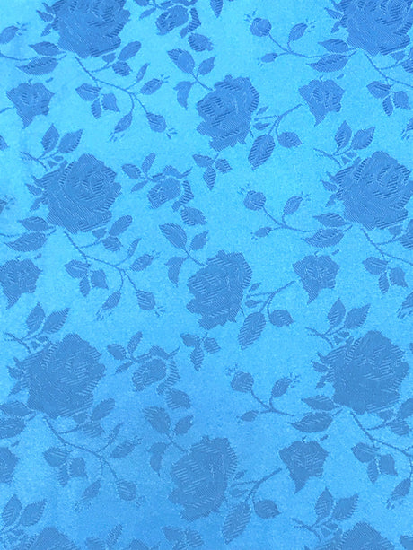 Turquoise Jacquard Satin Fabric - Turquoise, Reversible, 58"-60" Width