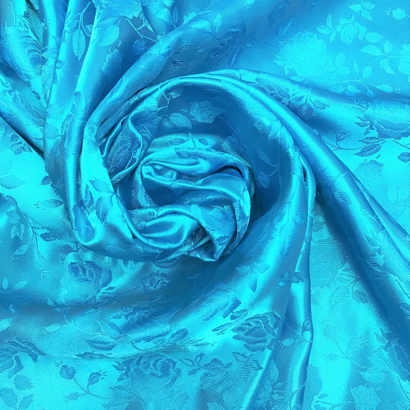 Turquoise Jacquard Satin Fabric - Turquoise, Reversible, 58"-60" Width