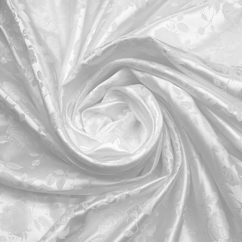 White Jacquard Satin Fabric - White, Reversible, 58"-60" Width (1 Yard)