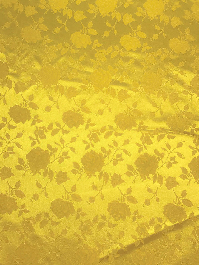Yellow Jacquard Satin Fabric - Yellow, Reversible, 58"-60" Width (1 Yard)
