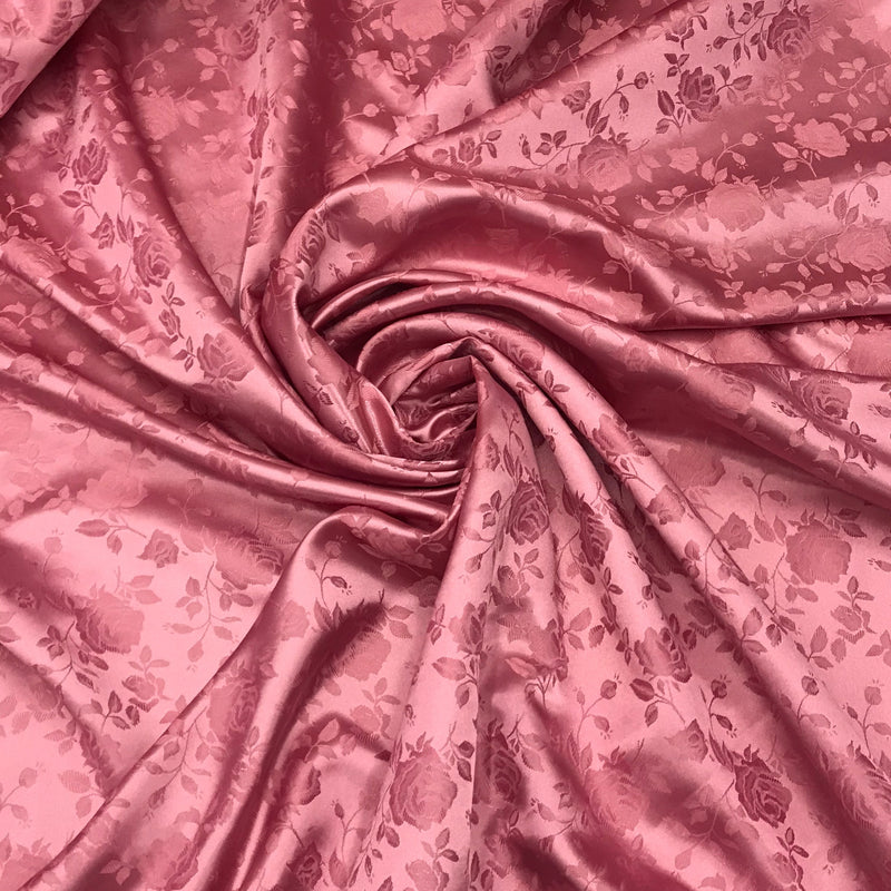 Mauve Jacquard Satin Polyester Fabric - Mauve, Reversible, 58"-60" Width (1 Yard)