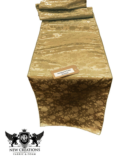 Jacquard Satin Roses Runner Satin Fabric - Ecru Jacquard Rose Motif, 14" Wide X 108" Long (1 Runner)