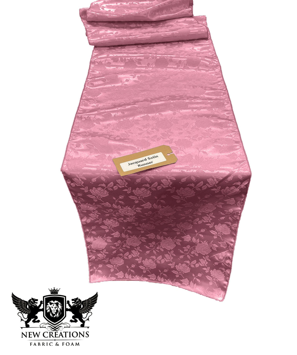 Jacquard Satin Roses Runner Satin Fabric - Ecru Jacquard Rose Motif, 14" Wide X 108" Long (1 Runner)