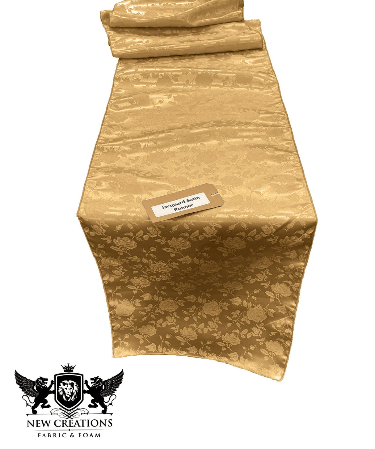 Jacquard Satin Roses Runner Satin Fabric - Ecru Rose Jacquard, 14" Wide X 72" Long (1 Runner)