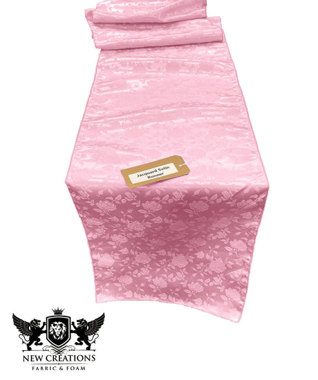 Jacquard Satin Roses Runner Satin Fabric - Ecru Jacquard Rose Motif, 14" Wide x 90" Long (1 Runner)