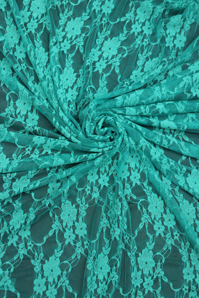 Jade Stretch Lace Nylon Spandex Fabric - Jade Floral Lace, 58/60" Width (1 Yard)