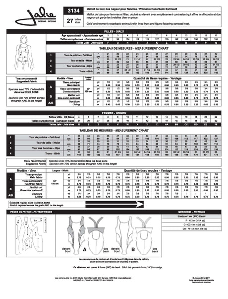 Sewing Pattern Women's and Girl's Racerback Swimsuit by Jalie