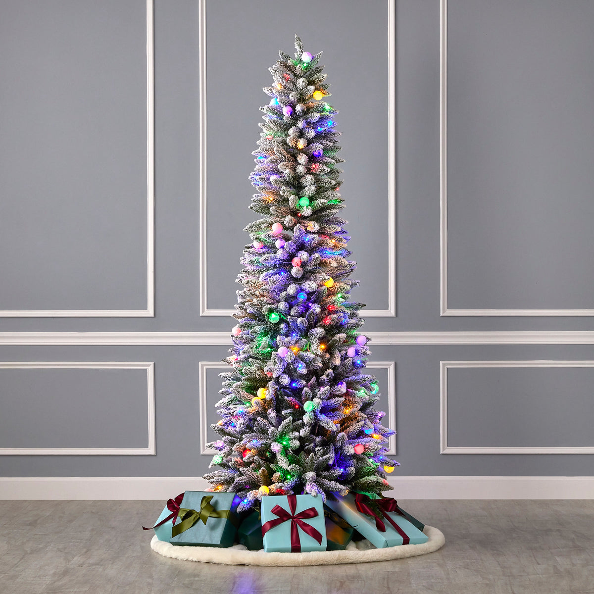 6' Slim Snow Kissed Pine Tree with 200 Multicolor LED Lights