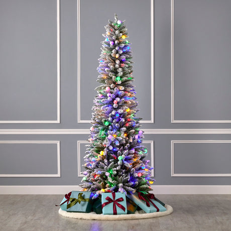 6' Slim Snow Kissed Pine Tree with 200 Multicolor LED Lights