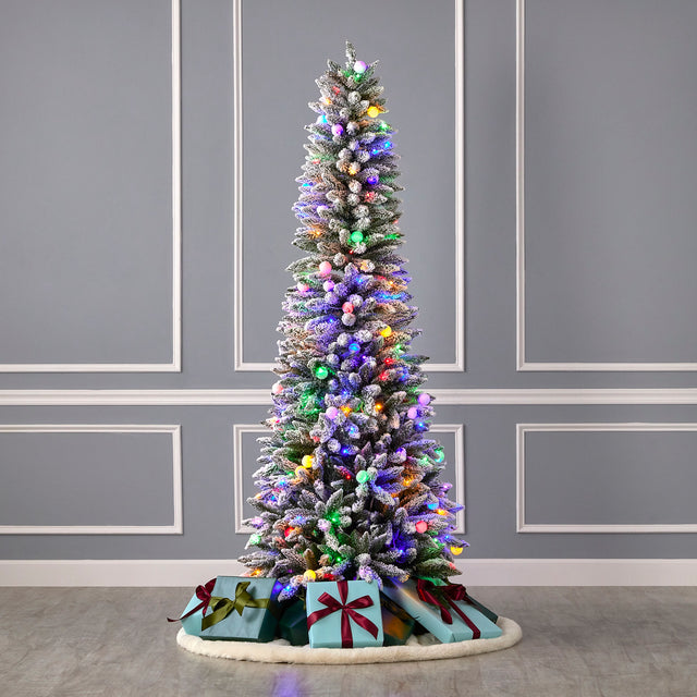 6' Slim Snow Kissed Pine Tree with 200 Multicolor LED Lights