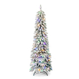 6' Slim Snow Kissed Pine Tree Multicolor LED