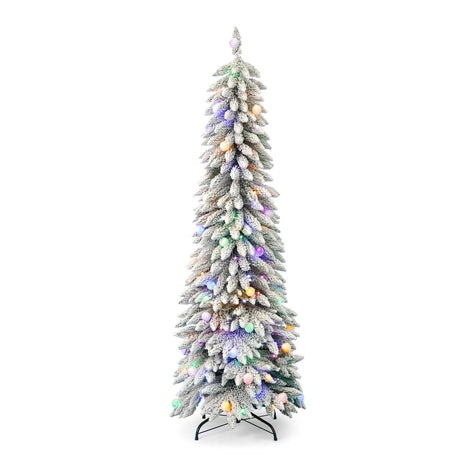 6' Slim Snow Kissed Pine Tree Multicolor LED