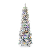 6' Slim Snow Kissed Pine Tree with 200 Multicolor LED Lights