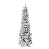 7' Slim Snow Kissed Pine Tree Multicolor LED