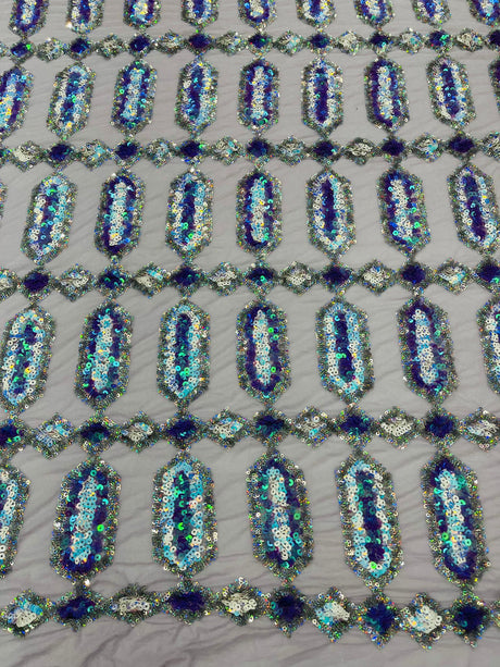 Jewel Sequin Polyester Fabric - Iridescent Jewel Embroidered Sequin Mesh, 54" Width, 36" Length (1 Yard)