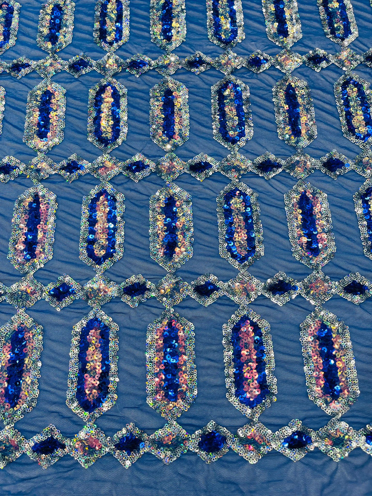 Jewel Sequin Polyester Fabric - Iridescent Jewel Embroidered Sequin Mesh, 54" Width, 36" Length (1 Yard)