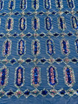 Jewel Sequin Polyester Fabric - Iridescent Jewel Embroidered Sequin Mesh, 54" Width, 36" Length (1 Yard)