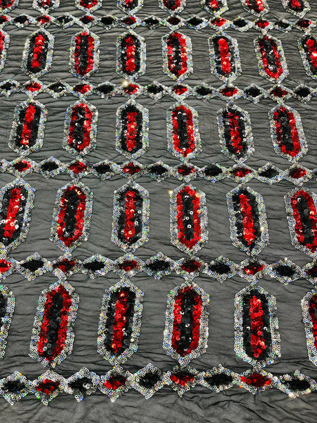 Jewel Sequin Polyester Fabric - Iridescent Jewel Embroidered Sequin Mesh, 54" Width, 36" Length (1 Yard)