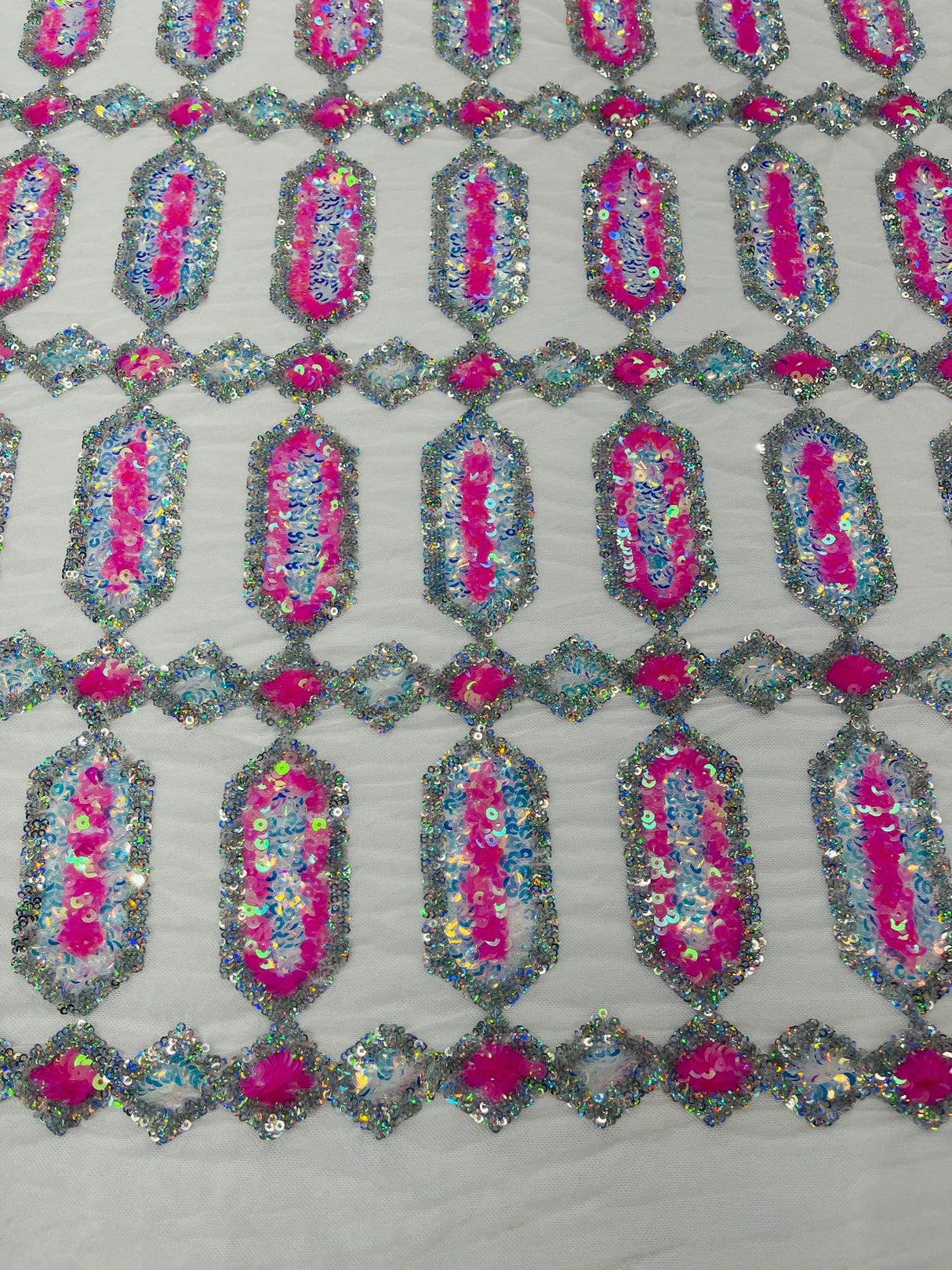 Jewel Sequin Polyester Fabric - Iridescent Jewel Embroidered Sequin Mesh, 54" Width, 36" Length (1 Yard)