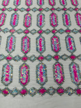 Jewel Sequin Polyester Fabric - Iridescent Jewel Embroidered Sequin Mesh, 54" Width, 36" Length (1 Yard)