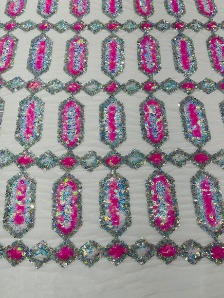 Jewel Sequin Polyester Fabric - Iridescent Jewel Embroidered Sequin Mesh, 54" Width, 36" Length (1 Yard)