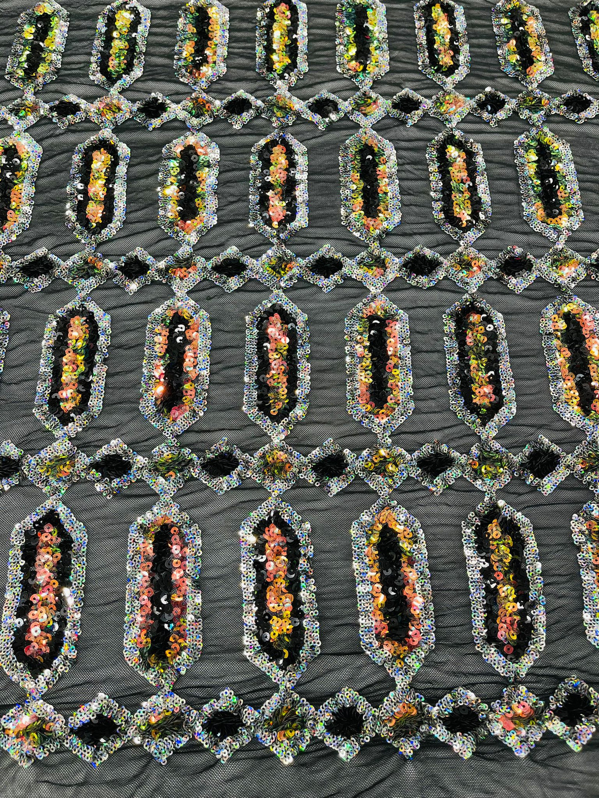 Jewel Sequin Polyester Fabric - Iridescent Jewel Embroidered Sequin Mesh, 54" Width, 36" Length (1 Yard)