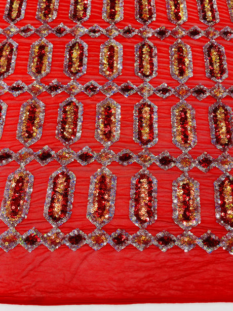 Jewel Sequin Polyester Fabric - Iridescent Jewel Embroidered Sequin Mesh, 54" Width, 36" Length (1 Yard)