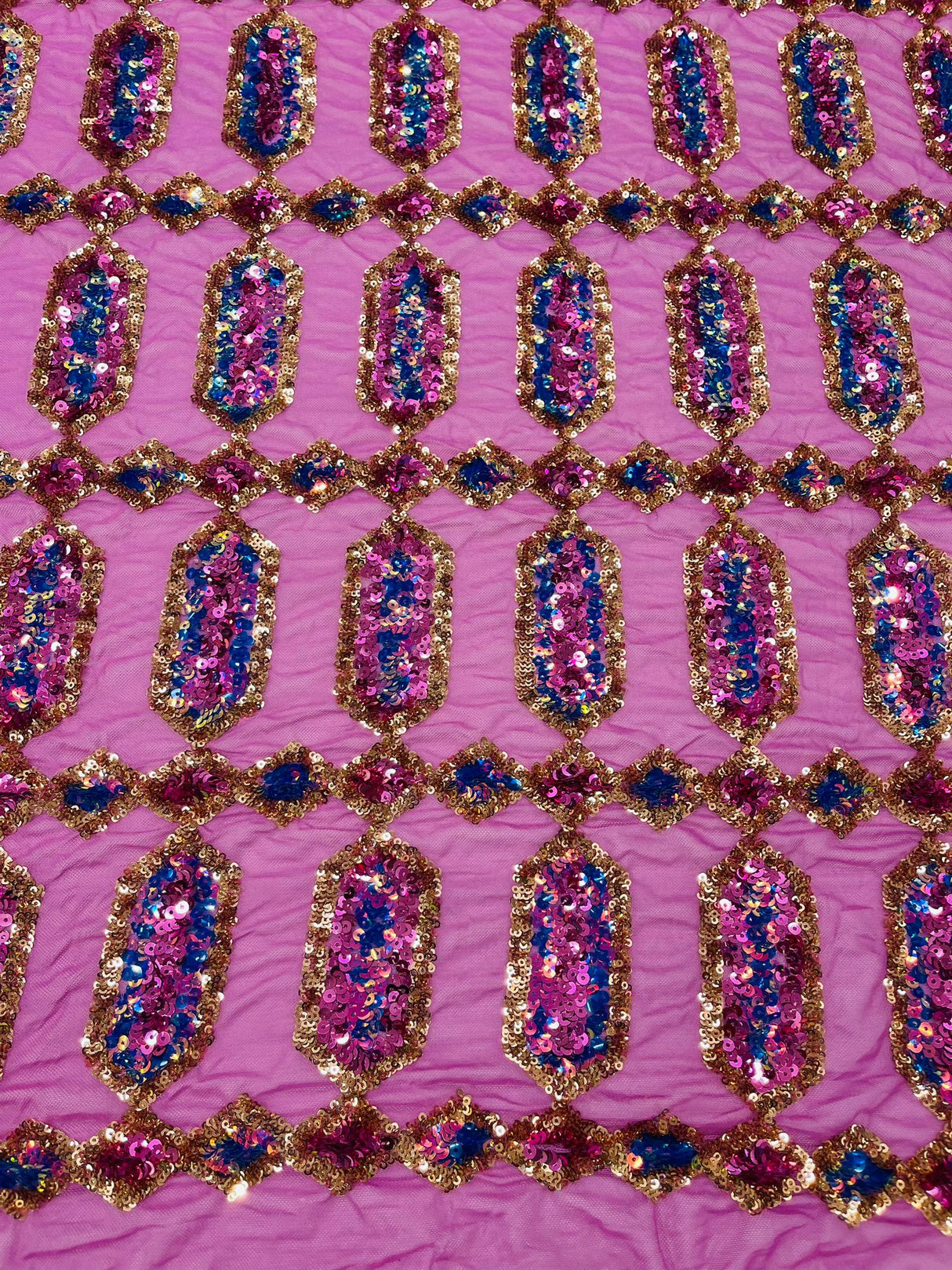 Jewel Sequin Polyester Fabric - Iridescent Jewel Embroidered Sequin Mesh, 54" Width, 36" Length (1 Yard)