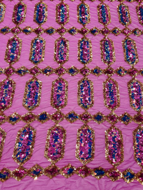 Jewel Sequin Polyester Fabric - Iridescent Jewel Embroidered Sequin Mesh, 54" Width, 36" Length (1 Yard)