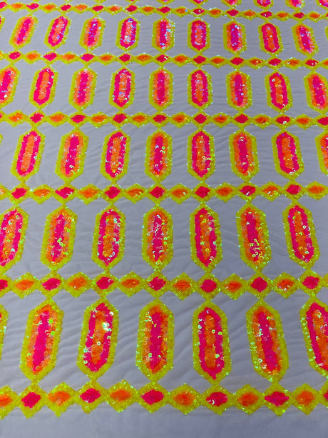 Jewel Sequin Polyester Fabric - Iridescent Jewel Embroidered Sequin Mesh, 54" Width, 36" Length (1 Yard)
